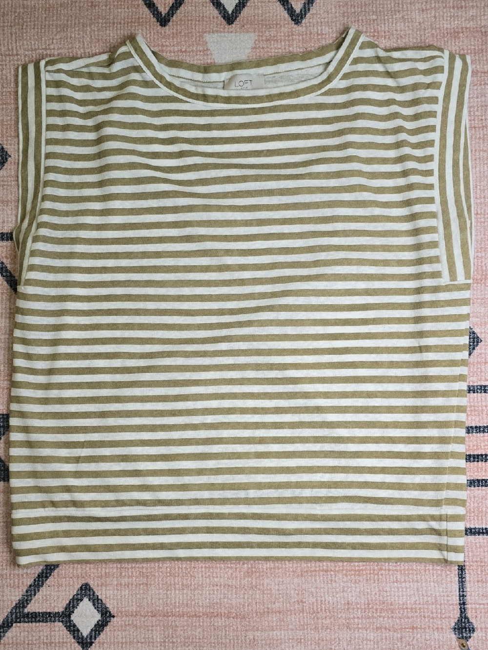 LOFT Olive & White Striped Cap Sleeve Top